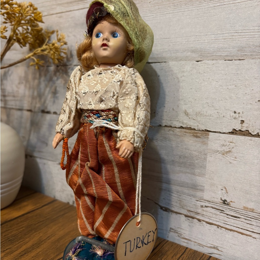 Vintage Turkish Doll with Striped Pants and Lace Top